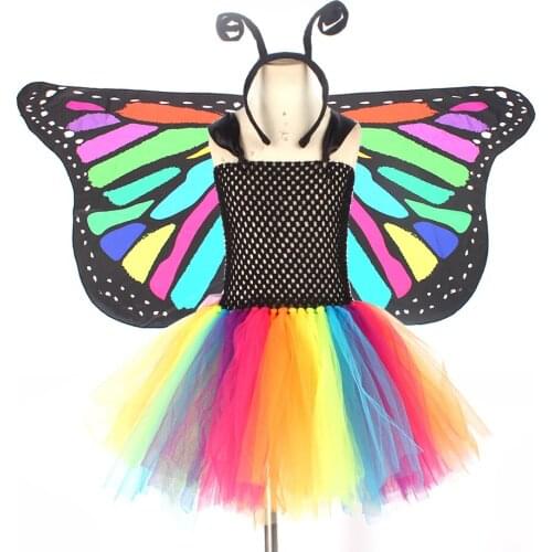 Gorgeous Baby Butterfly Halloween Costumes Girls Rainbow Insect Costume Dress Fancy Masquerade Gown Carnival Disguise Clothes