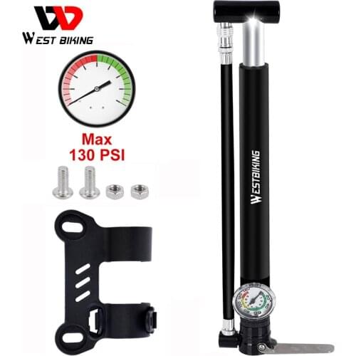 WEST BIKING 130PSI Foot Pump Portable Bike Tire Pump Presta Schrader Valve Aluminum Alloy Cycling Air Inflator with Hose Gauge