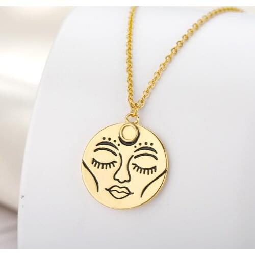 Vintage Face Portrait Necklace For Women Stainless Steel Gold Chain Face Cute Birthday Exaggeration Jewelry Accessories Gift