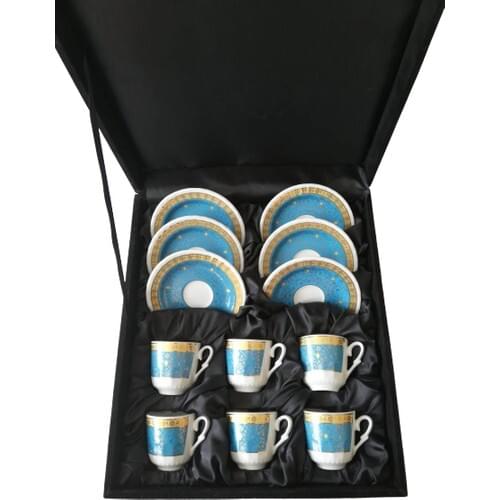 Are produced in gural Porcelain Kse Turquoise Color Gold Gilded (6 Persons) black Velvet Boxed Coffee Cup Pad Tea Coffee Cups Tea Coffee