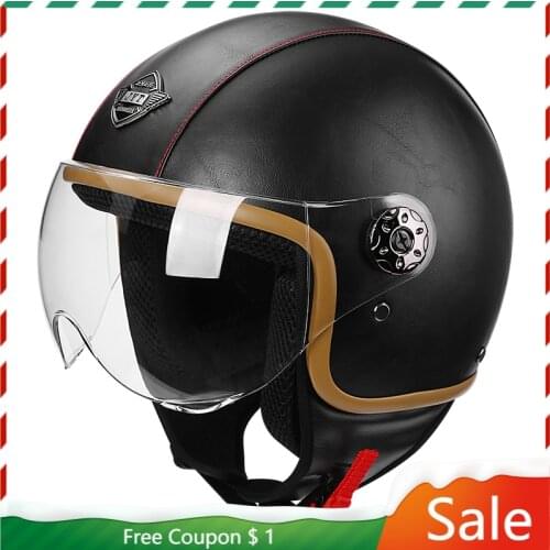 Adult Motorcycle Vintage PU Leather sun visor and Retractable GoggleDetachable Warm Collar