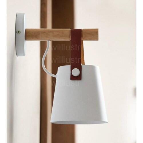 Willlustr iron wall sconce metal leather belt light white black color cafe bar bedside American country style wood wall lamp