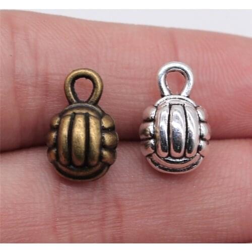 WYSIWYG 10pcs 10mm Antique Silver Color Antique Bronze 3D Volleyball Pendant 3D Ball Volleyball Charm 3D Volleyball Ball Pendant