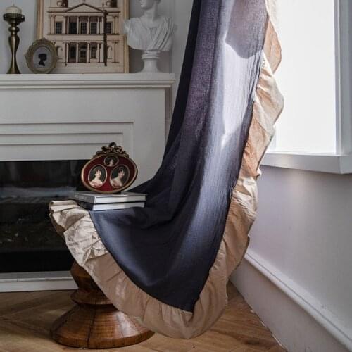Flounce Lace Grey Color Cotton Linen Curtains for Kitchen Living Rroom Bedroom Semi-shading Bay Window Curtain Finished