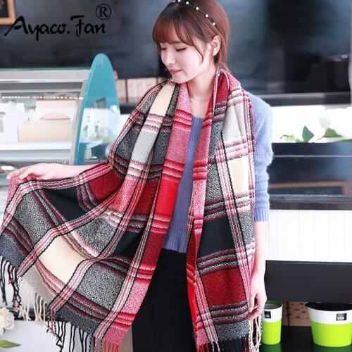 Womens 2019 Winter New Plaid Women Scarves Tippet Wraps Ladies Scarf Classic Tassels Solid Warm Neckerchief Shawls Men femme