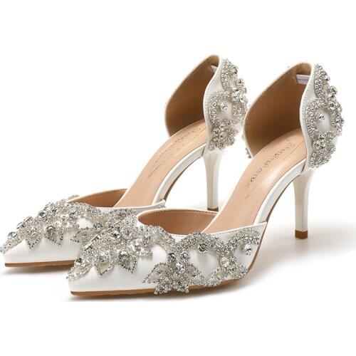 BaoYaFang Bridal Wedding Shoes Fashion Sandals Summer Slip-on Crystal Party Dress Shoes Woman High Pumps Woman Female Sandals