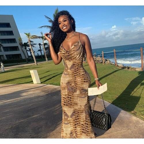 Fashion Print Halter Backless Sexy Womens Summer Long Dress Elegant Party Prom Dresses for Women Sleeveless Skinny Clubwear