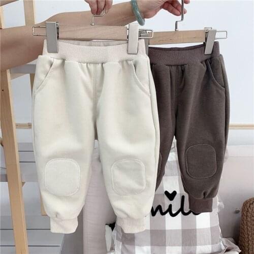 Winter Toddler Babyt Pants Thicken Plus Velvet Casual Trousers For Boys Girls Pants Elastic Waist Harem Pants 1 2 3 4 5 Years