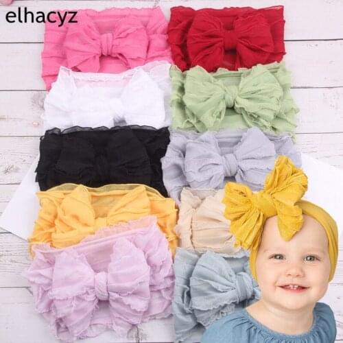 10pcs/lot 5 Inches Soft Lace Bow Headband Turban Bowknot Head Wrap Kids Newborn Top Knot Hairband Baby Girls Hair Accessories