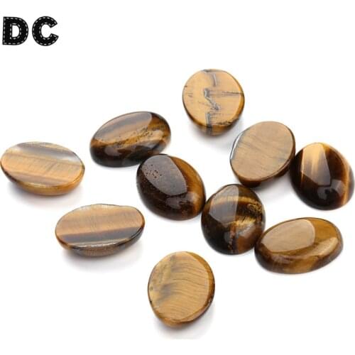 10pcs/lot Flat Back Yellow Tiger Eye Beads 10x14mm/13x18mm/18x25mm Natural Stone Oval Cabochon for DIY Jewelry Findings F5004