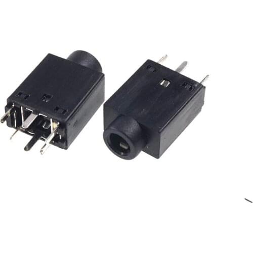 10pcs Phone Jack 3.5mm 6 Contacts 4 conductors Stereo Audio socket 4 poles Audio plug Through hole Vertical 2 Switches