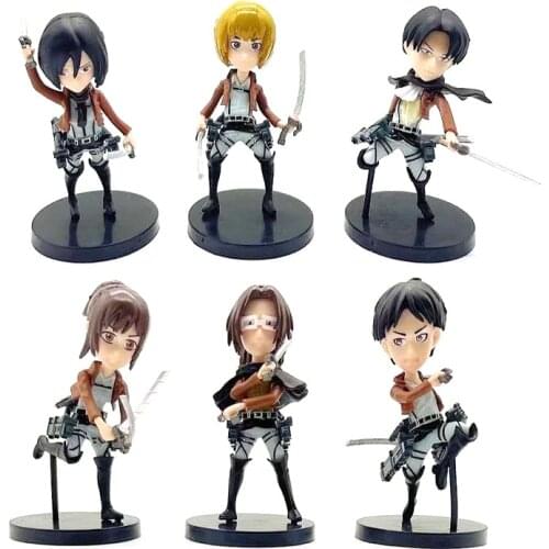 6pcs/set Attack On Titan Anime Figure Levi Ackerman Action Figure Sitting Posture Ver. Rival Ackerman Figurine Model Doll Toys