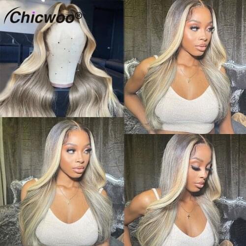613 Blonde Highlight Wig Lace Front Human Hair Wig Brazilian Hair Brown Body Wave Wigs Transparent HD 4x4 Lace Closure Wigs