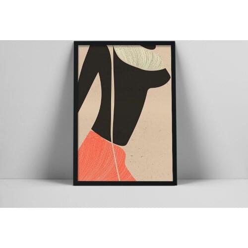 Abstract Female Silhouette Print, African dansing Woman, Ethno motive Wall Art, Womans body Poster, Coral Color Print