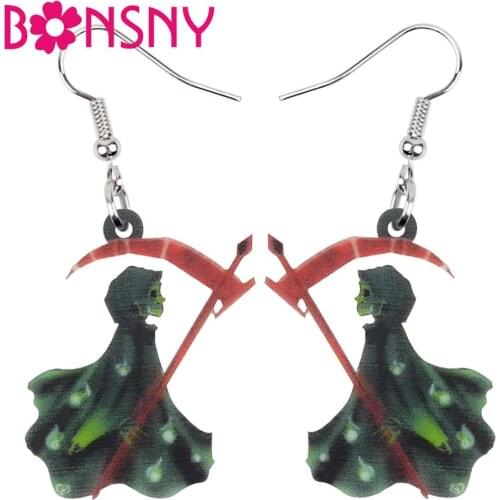 Bonsny Acrylic Halloween Anime Death Reaper Skull Witch Earrings Drop Dangle Festival Decoration Lady Girls Teen Gift Party Gift