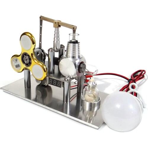Balance Type Stirling Engine Generator Model Engine Toy with Luminous Gyroscope Bulb Voltage Display Meter Science Experiment