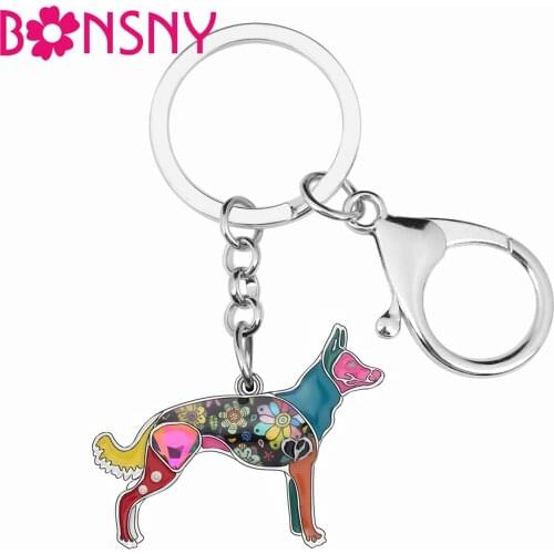 Bonsny Alloy Enamel Belgian Malinois Dog Key Chains Lovely Animal Pets Key Ring Jewelry For Women Girls Teens Charms Accessories