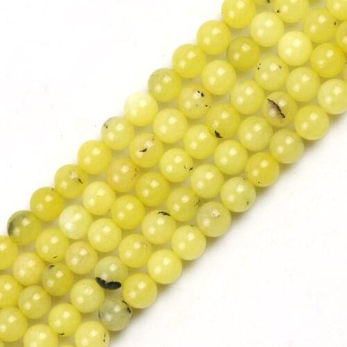 Natural Angelite Stone Yellow Moss Beads Smooth Round Loose Spacer Bead For Making Jewelry DIY Bracelet 15'Strand 4/6/8/10/12mm
