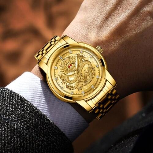Stereoscopic 3D printing Men luxury business Military Quartz watch golden stainless steel band men watches male clock Relogio