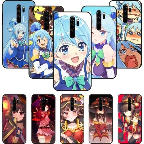 Phone Case For Xiaomi Redmi Note 8 8T 7 7A 9 9S 8A 4 5 Pro Black Cover Coque Trend Hoesjes Silicone Anime Cute Aqua Konosuba