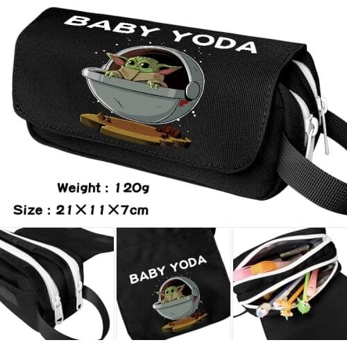 Dsiney Yoda Baby Portable Canvas Waterproof Student Double-layer Large-capacity Pencil Case Cartoon Anime Stationery Box Clutch
