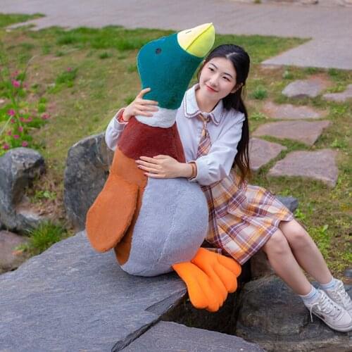 45-65CM Simulation Huge Wild Duck Plush Toys Lovely Poultry Garden Duck Pillow Rabbit Fur Stuffed Soft Animal Doll Birthday Gift