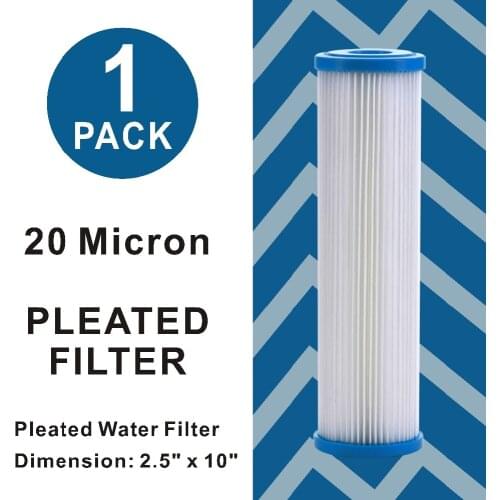 20 Micron - Whole House Sediment Pleated Filter Cartridge, Washable 10" L x 2-1/2" OD Water Filter Cartridges