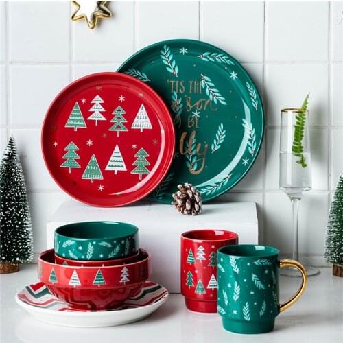 Ceramic Dinner Plate Couple Coffee Mug Christmas Gift Kitchen Tableware Household Rice Soup Bowl Creative Steak Plate Fruit Dish