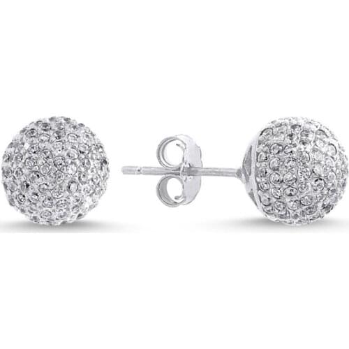 KUTAYDAN 8mm Zircon Cubic Zirconia Ball Earrings 925 Sterling Silver