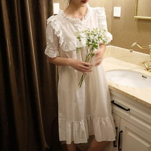 Summer Womens Cute Princess Dress Lace Ruffle Sleepshirts.Vintage Embroidered Nightgown.Ladies Girls Nightdress Home Sleepwear
