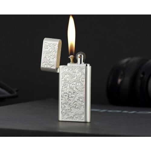 Metal Ultra-Thin Grinding Wheel Kerosene Lighter Free Burning Gasoline Retro Flint Lighter Fuel Lighter Cigarette Gadgets