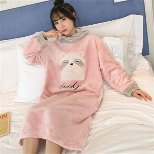 JULYS SONG Cute Winter Flannel Robe Warm Woman Pajamas Long Sleeve Thicken Nightdress Girl Hooded Cartoon Pet Cat Paw Sleepwear