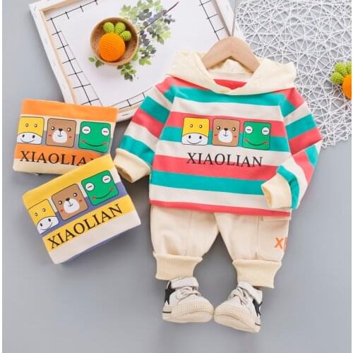 Fashion Boy Clothes Set Casual Stripe Letter Hoodie Long Sleeve Top Pants 2 Piece Set Childrens Clothing Suits