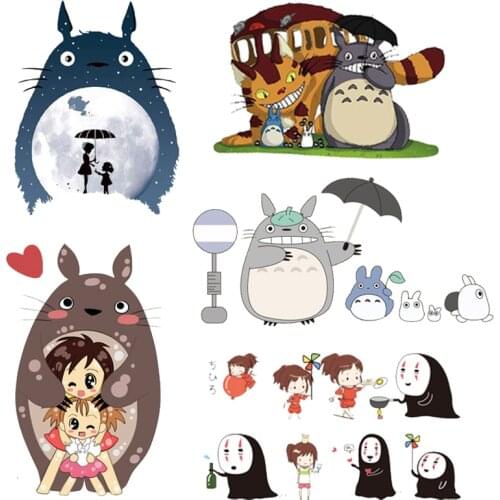 Anime Totoro Stickers Iron on Transfers For Clothing Kids T-shirt DIY Iron-On Heat Transfers Cartoon Patch stripes Applique
