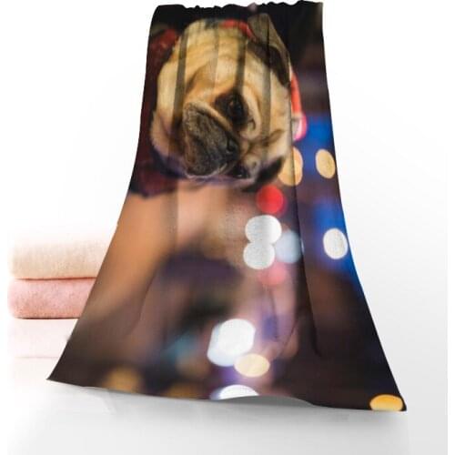 New Arrival Animal Pug Dog Towels Multiple Color Microfiber Beach Bath Towel Sports Face Towel Customizable Printing Bath Towels