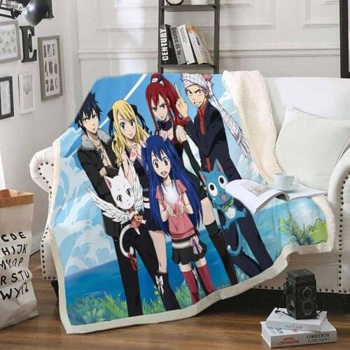 Fairy Tail Funny Character Blanket 3D Print Sherpa Blanket on Bed Home Textiles Dreamlike Style 14