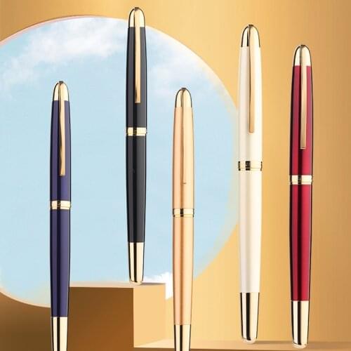Jinhao Shine Platinum Steel Fountain Pens Luxury Brand Metal Silver Fine Hooded Nib 0.38mm Writing Ink Pen for School Office