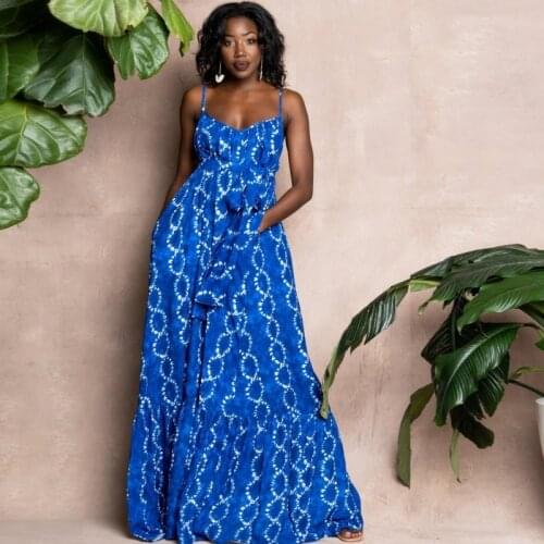 African Ruffle Maxi Dress Women Sexy Spaghetti Strap Loose Boubou Summer Fashion Print Oversize Casual African Dresses Robe 2021