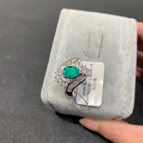Genuine luxury jewelry natural emerald ring pt900 platnium with diamond tear drop shape fine women jewelry anniversary wedding