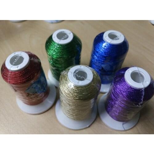 Popular 5 colors Metallic Embroidery thread Red / Gold/ Green/ Blue/ Purple color as machine /hand embroidery threads