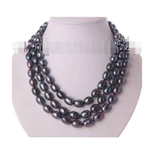 Stunning 3rows big 9mm baroque black freshwater cultured pearl necklace
