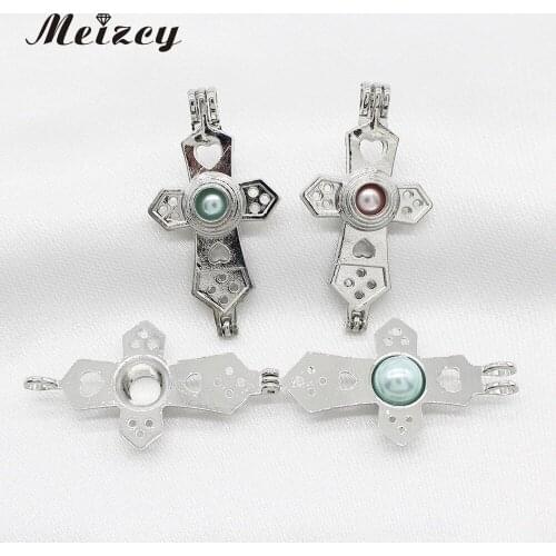 10pcs Silver Religious Cross Love Pearl Cage Jewelry Making Charms Bead Lockets Pendant Perfume Essential Oil Diffuser Necklace