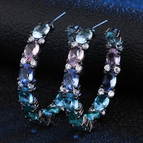 Zlxgirl jewelry Green and blue AAA Cubic zircon copper earrings clip buckle jewelry fine womens wedding earings piercings