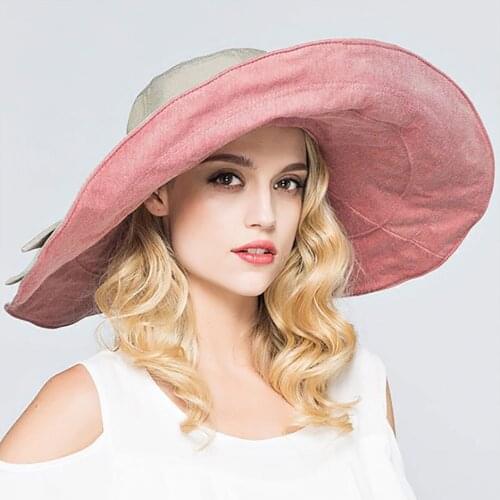Big Wide Brim Classic Female Sun Hats Visor Hat Casual Outdoor Beach Cap Bowknot Folding Church Wedding Hatinators For Women
