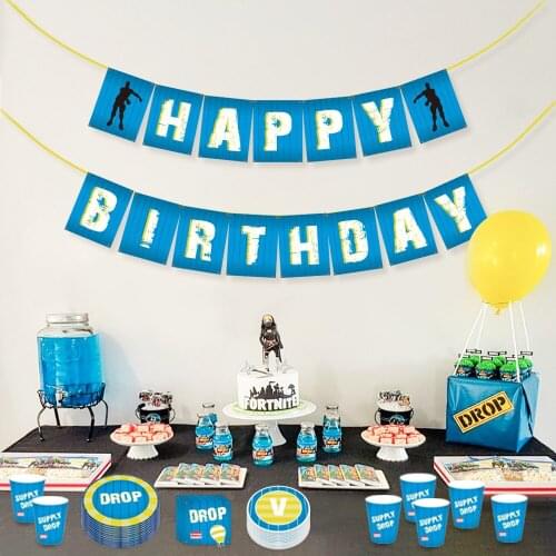 Blue Happy Birthday Banners for Game Lovers Boys Birthday Party Wall Hanging Bunting Game Party Decorations