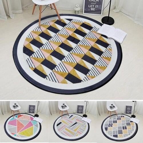 Nordic Geometric Plaid Round Carpet Bedroom Living Room Computer Chair Floor Mats Kids Play Tent Gym Decorative Crawling Carpets