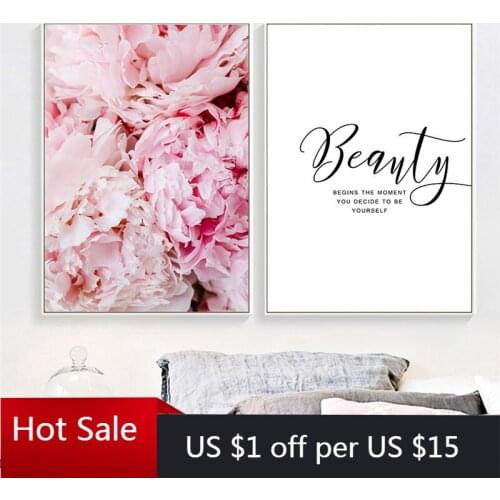 Nordic Minimalist Flower Art Canvas Painting Print Bloom Peony Canvas Poster Wall Decor Pictures For Living Home Room Decor
