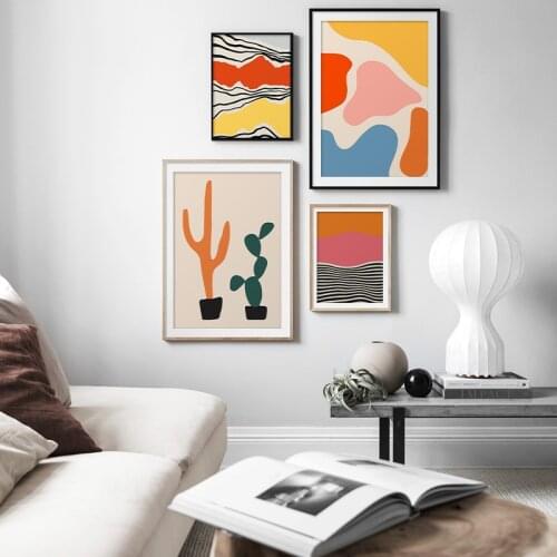 Modern Abstract Multicolored Geometric Plants Wall Art Canvas Painting Picture Posters and Prints Home Decor Living Room Bedroom