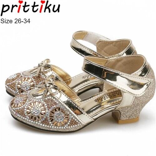 Spring 2020 Girls Glitter Rhinestone Flower Bow Sandals Toddler/Little/Big Kid Mary Jane Flats wz Little Heels Children Shoes