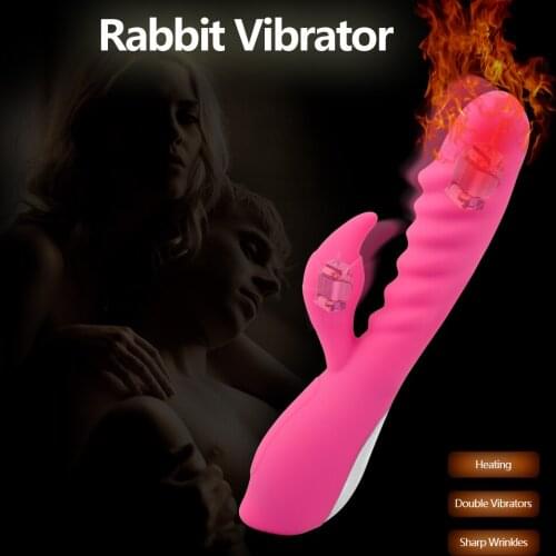 Heating Rabbit Vibrator Dildo Waterproof 7 Modes Powerful Double Vibrators G Spot Clitoris Stimulator Adult Sex Toys for Woman
